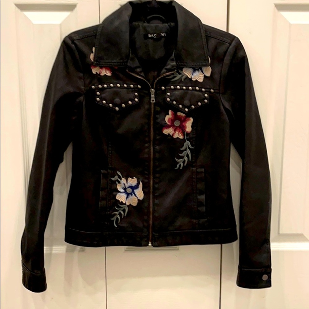 BACCINI black leather jacket sz PS